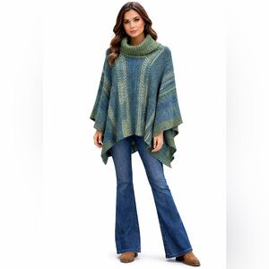 J.Jill  Oversized Pullover Poncho Cow Neck Knit/Wool Blend Sleeveless One Size